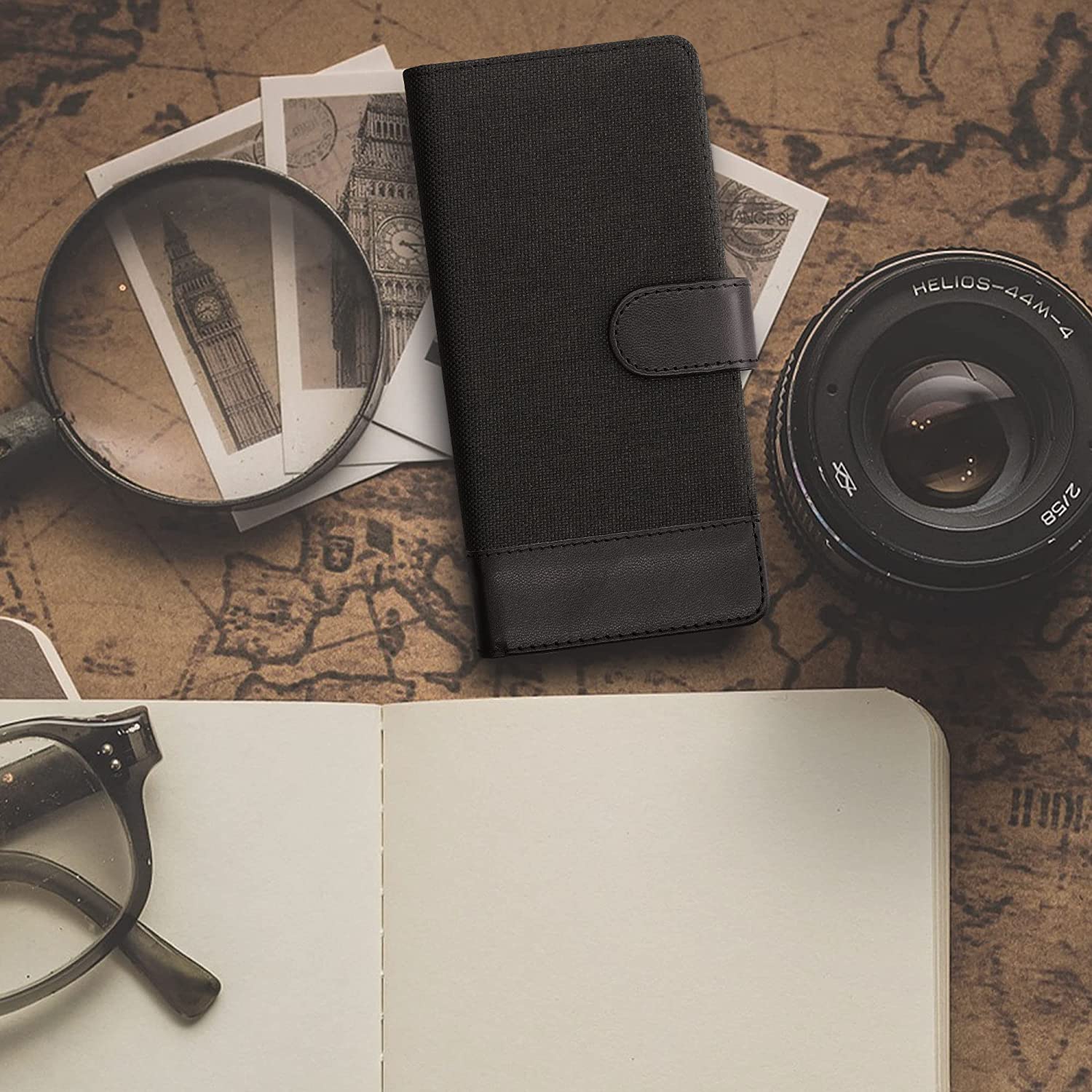 KW Xiaomi Redmi Note 10 / Note 10s / Poco M5s Θήκη Πορτοφόλι Stand Canvas - Anthracite / Black - 56898.73