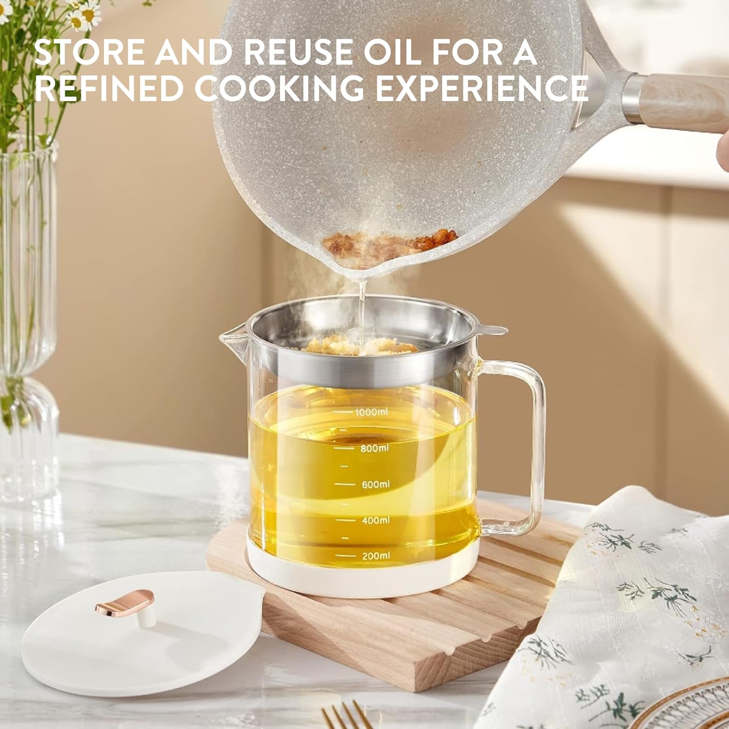 Navaris Δοχείο Συλλογής Μαγειρικού Λαδιού / Λίπους με Φίλτρο Διαχωρισμού - 1.5L - White / Clear - 61409.01