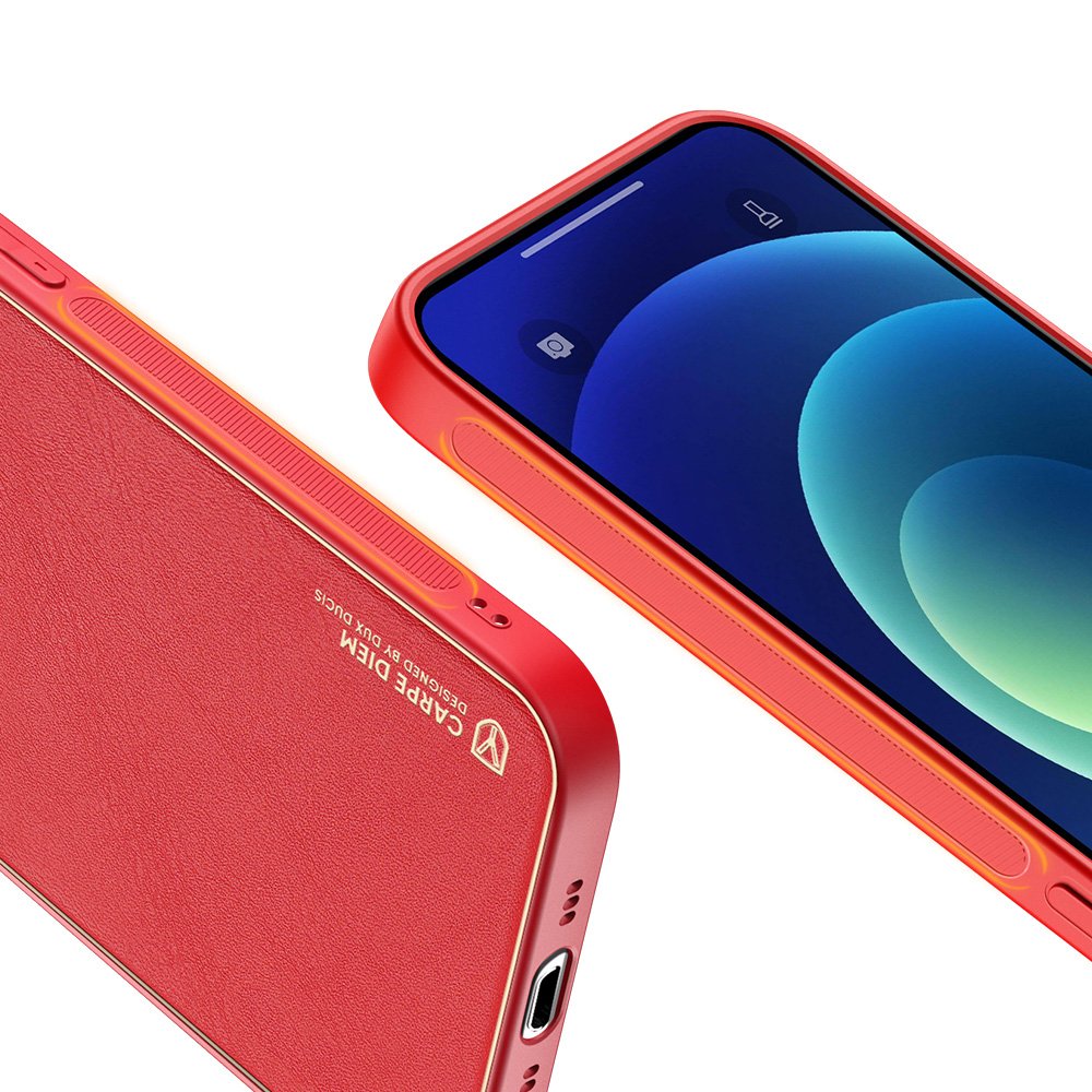 Dux Ducis iPhone 12 Yolo Elegant Series Θήκη με Επένδυση Συνθετικού Δέρματος - Red