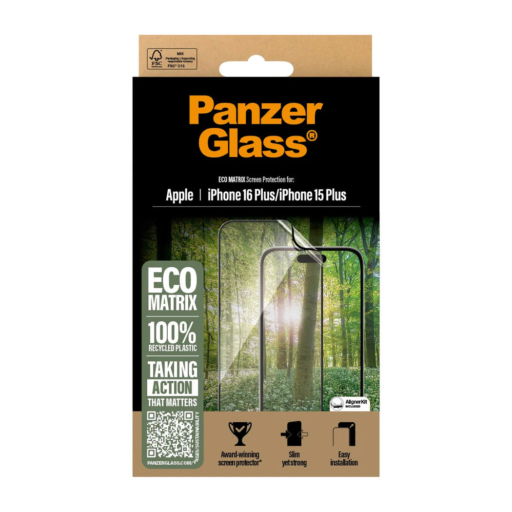 PanzerGlass iPhone 15 Plus / iPhone 16 Plus Eco Matrix Ultra-Wide Fit Προστατευτική Mεμβράνη Οθόνης - Διάφανη / Black