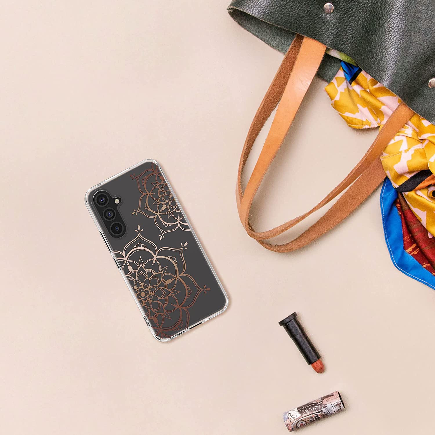 KW Samsung Galaxy A54 5G Θήκη Σιλικόνης TPU Design Flowers Twins - Rose Gold / Διάφανη - 60806.02