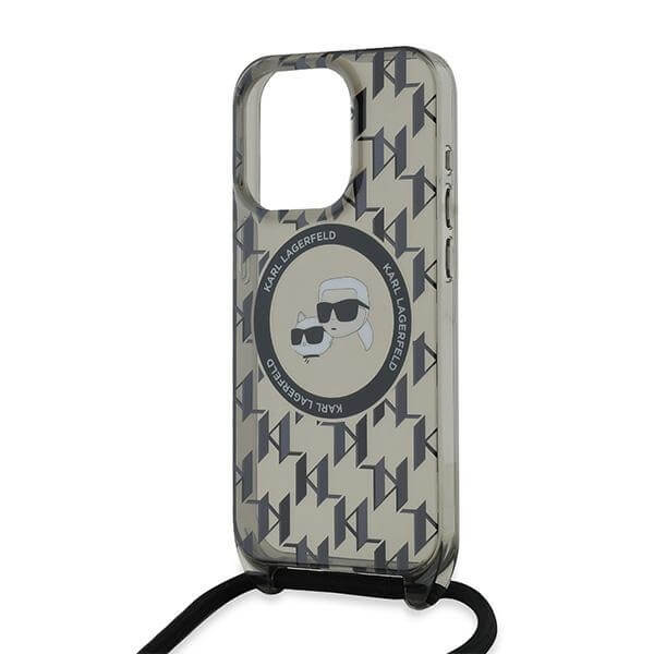 Karl Lagerfeld iPhone 15 Pro Max - IML Crossbody Monogram Karl and Choupette Head - MagSafe Σκληρή Θήκη με Πλαίσιο Σιλικόνης και Λουράκι - Black - KLHMP15XHCKCKLCK