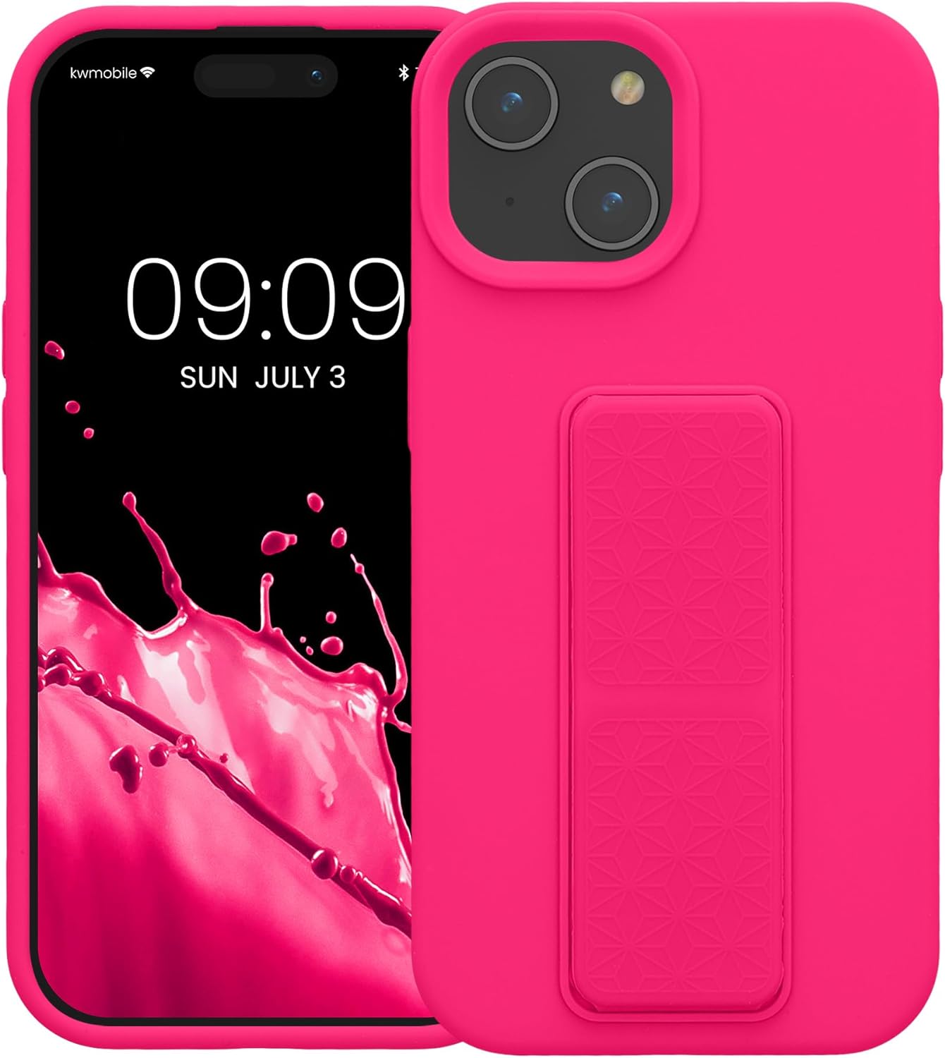 KW iPhone 15 Θήκη Σιλικόνης TPU με Finger Holder - Neon Pink