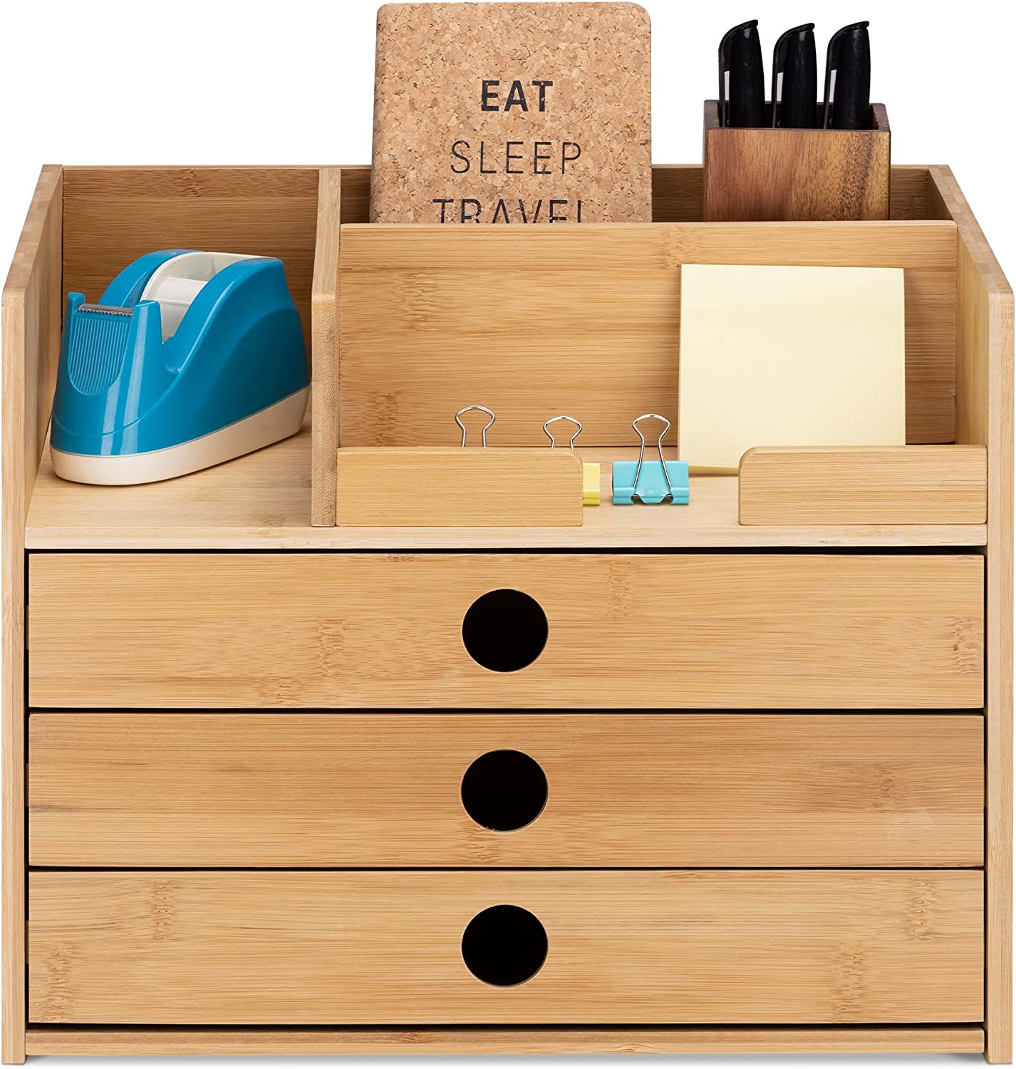 Navaris Ξύλινη Βάση Οργάνωσης Γραφείου από Bamboo με Συρτάρια - Light Brown - 57358.24