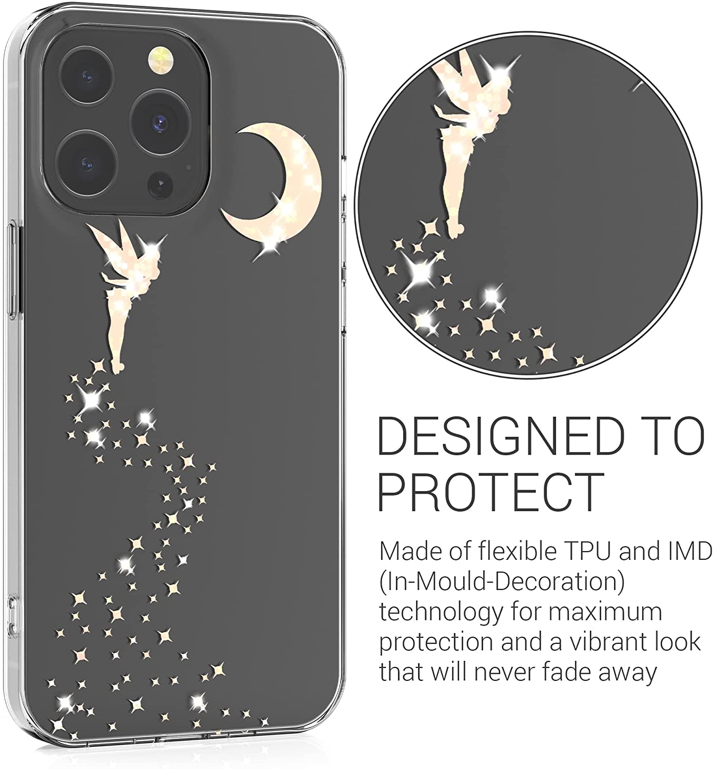 KW iPhone 13 Pro Θήκη Σιλικόνης TPU Design Glittery Fairy - Διάφανη / Rose Gold - 57144.01