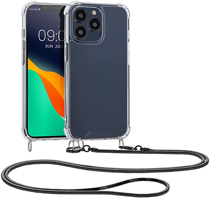 KW iPhone 13 Pro Θήκη Σιλικόνης TPU με Μεταλλικό Λουράκι - Διάφανη / Black - 55966.01