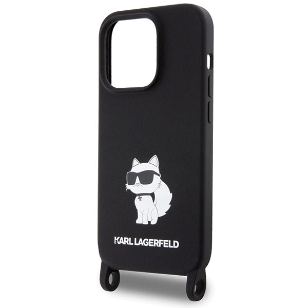 Karl Lagerfeld iPhone 15 Pro Max Crossbody Silicone Choupette Σκληρή Θήκη με Πλαίσιο Σιλικόνης και Λουράκι - Black - KLHCP15XSCBSCNK