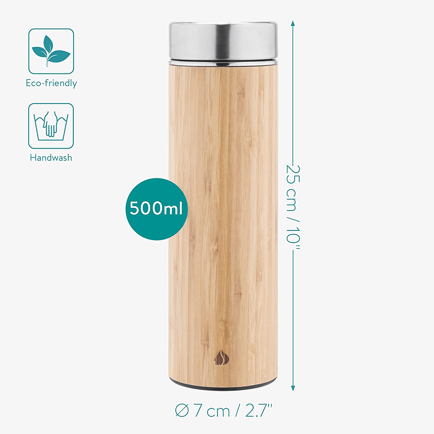 Navaris Tea Bottle Μπουκάλι Τσαγιού από Μπαμπού και Ανοξείδωτο Ατσάλι - 500ml - Mint Green - 54268.2.71