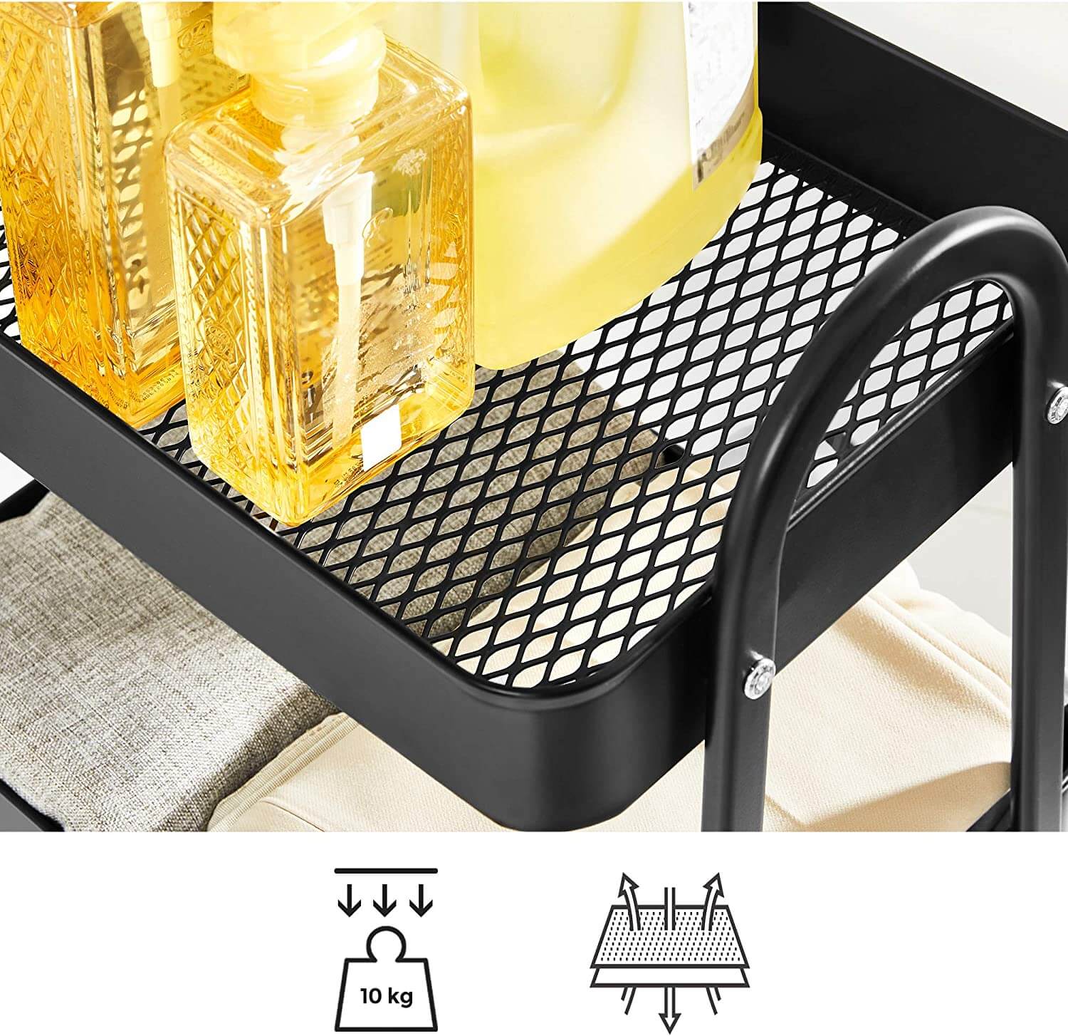 Songmics Μεταλλικό Καρότσι Οργάνωσης και Αποθήκευσης με 3 Ράφια - 41,4 x 30,7 x 79 cm - Black - BSC068B01V1