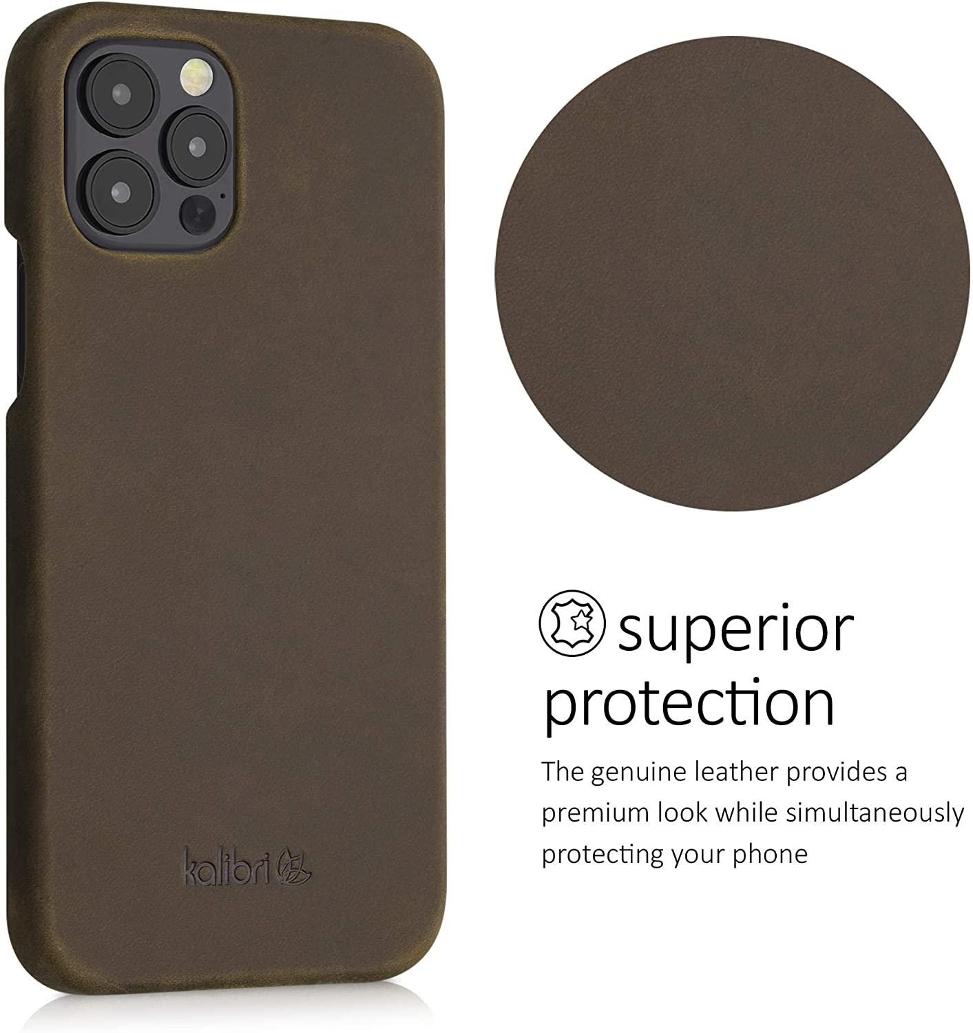 Kalibri iPhone 12 / 12 Pro Σκληρή Θήκη με Επένδυση Γνήσιου Δέρματος - Brown - 52750.05