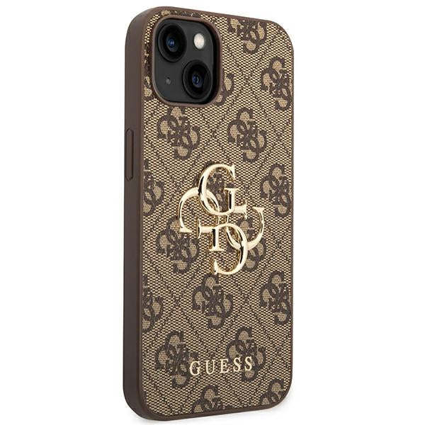Guess iPhone 14 - 4G Big Metal Logo Θήκη με Επένδυση Συνθετικού Δέρματος - Brown - GUHCP14S4GMGBR