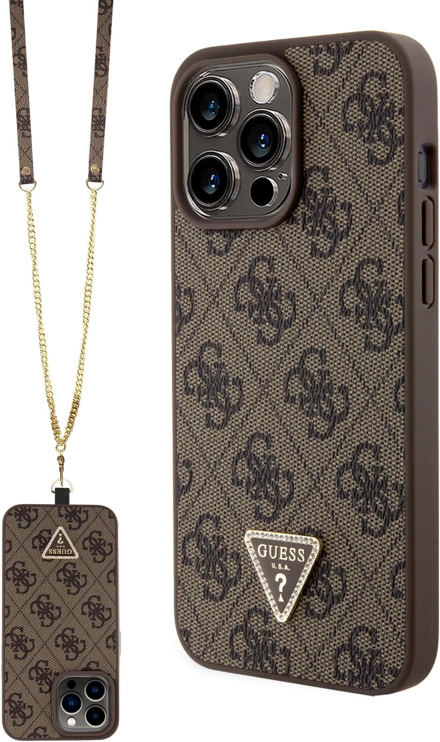 Guess iPhone 15 Pro Max - Crossbody 4G Metal Logo Θήκη με Επένδυση Συνθετικού Δέρματος και Λουράκι - Brown - GUHCP15XP4TDSCPW