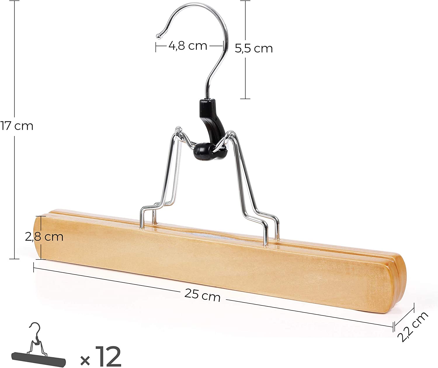 Songmics Σετ με 12 Ξύλινες Κρεμάστρες Παντελονιών - Natural - CRW007-12