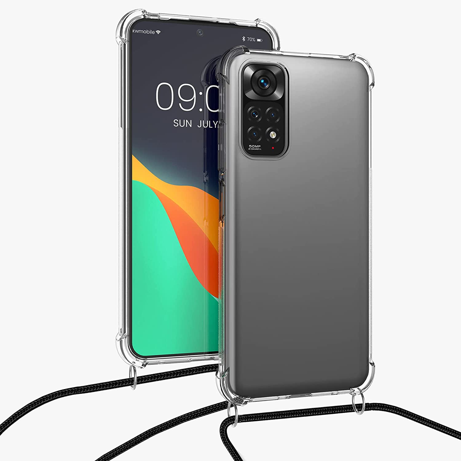 KW Xiaomi Redmi Note 11 / Redmi Note 11S Θήκη Σιλικόνης TPU με Λουράκι - Διάφανη / Black - 57374.03