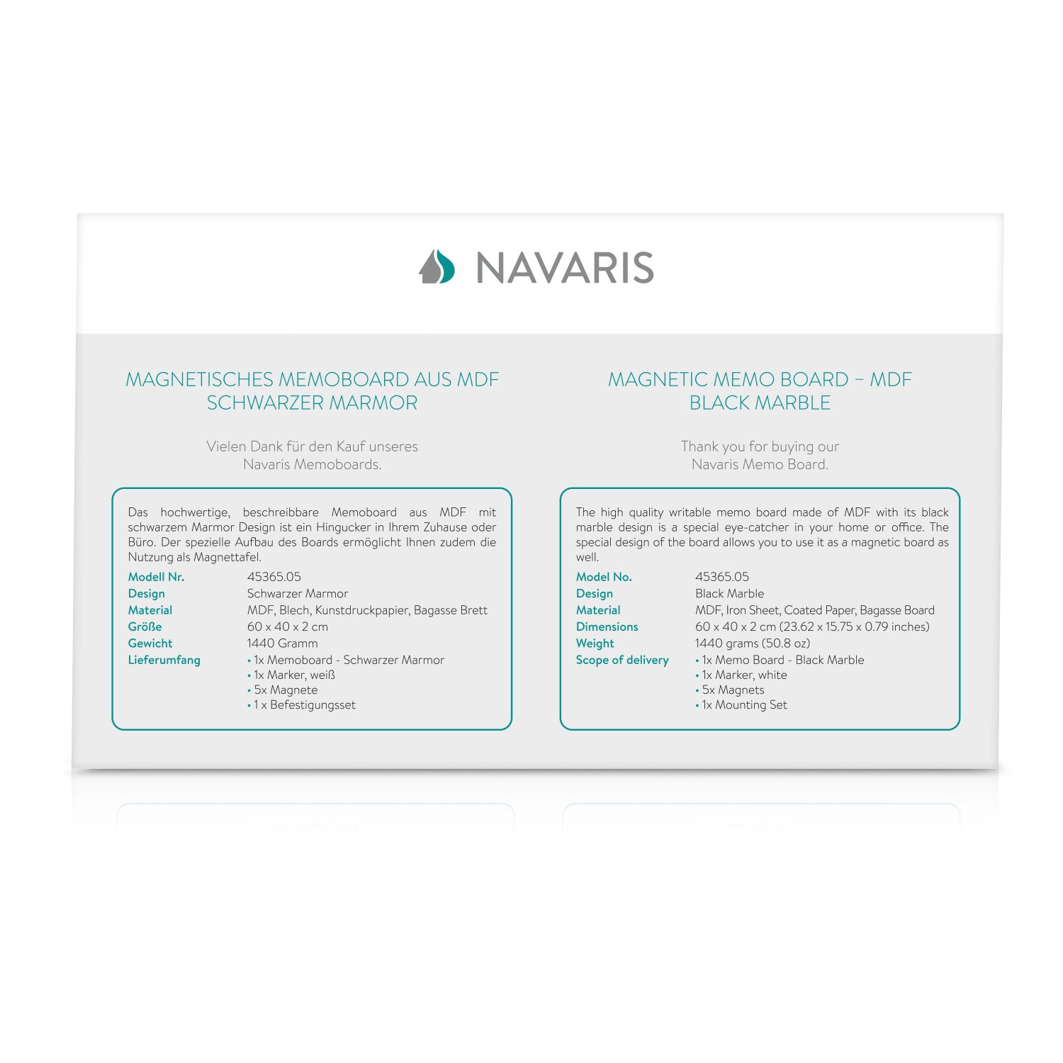 Navaris Μαγνητικός Πίνακας Ανακοινώσεων - 60 x 40 cm - Black Marble - 45365.05