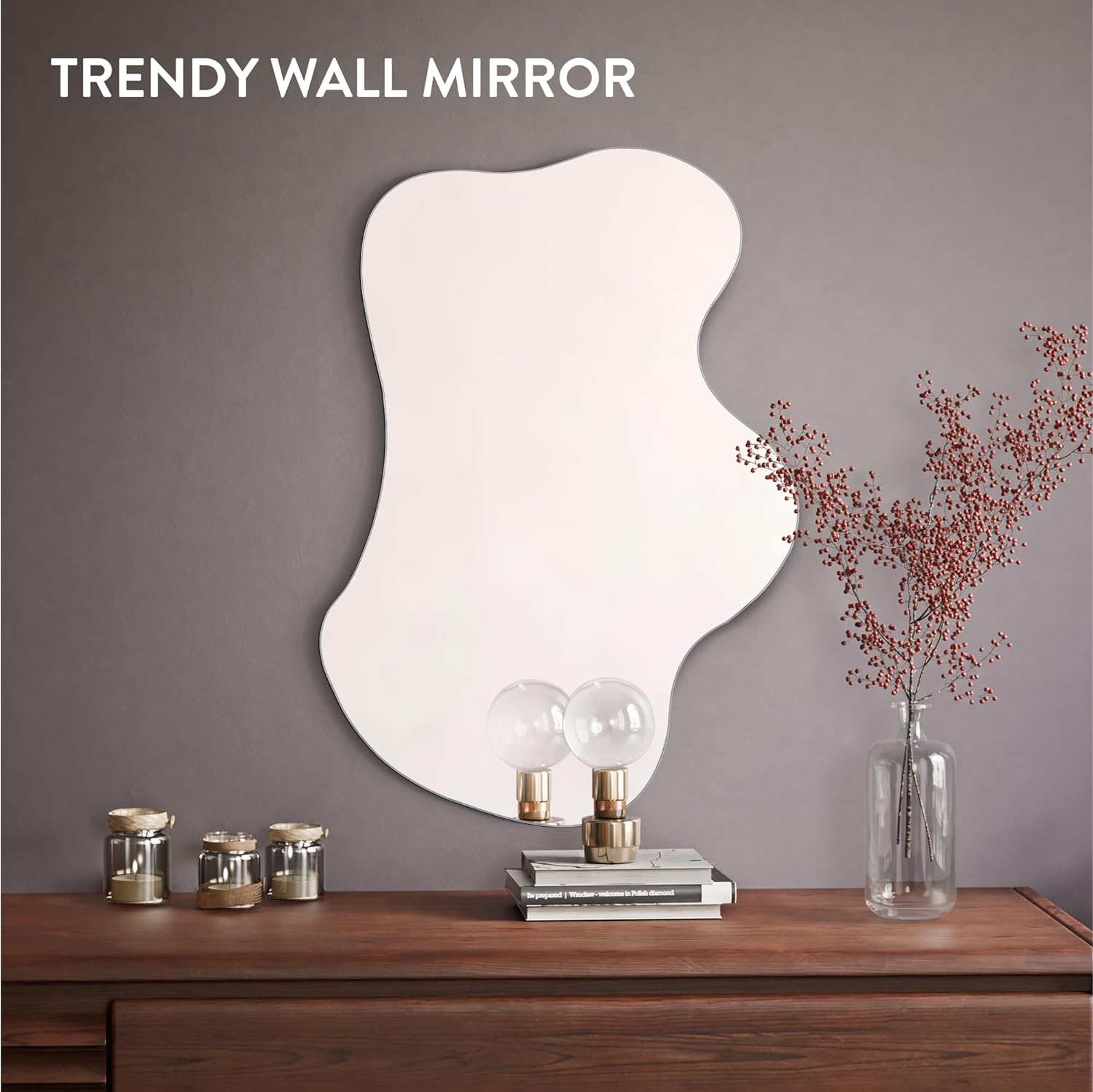 Navaris Καθρέπτης Τοίχου με Ακανόνιστο Σχήμα Χωρίς Πλαίσιο - 75 x 55 cm - Silver - 54705.05