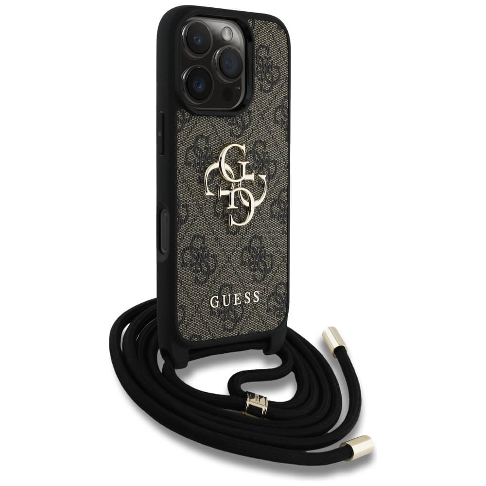 Guess iPhone 16 Pro Max - 4G Big Logo Cord Stap Crossbody - Θήκη με Επένδυση Συνθετικού Δέρματος και Λουράκι - Brown - GUHCP16XP4GMGCRW