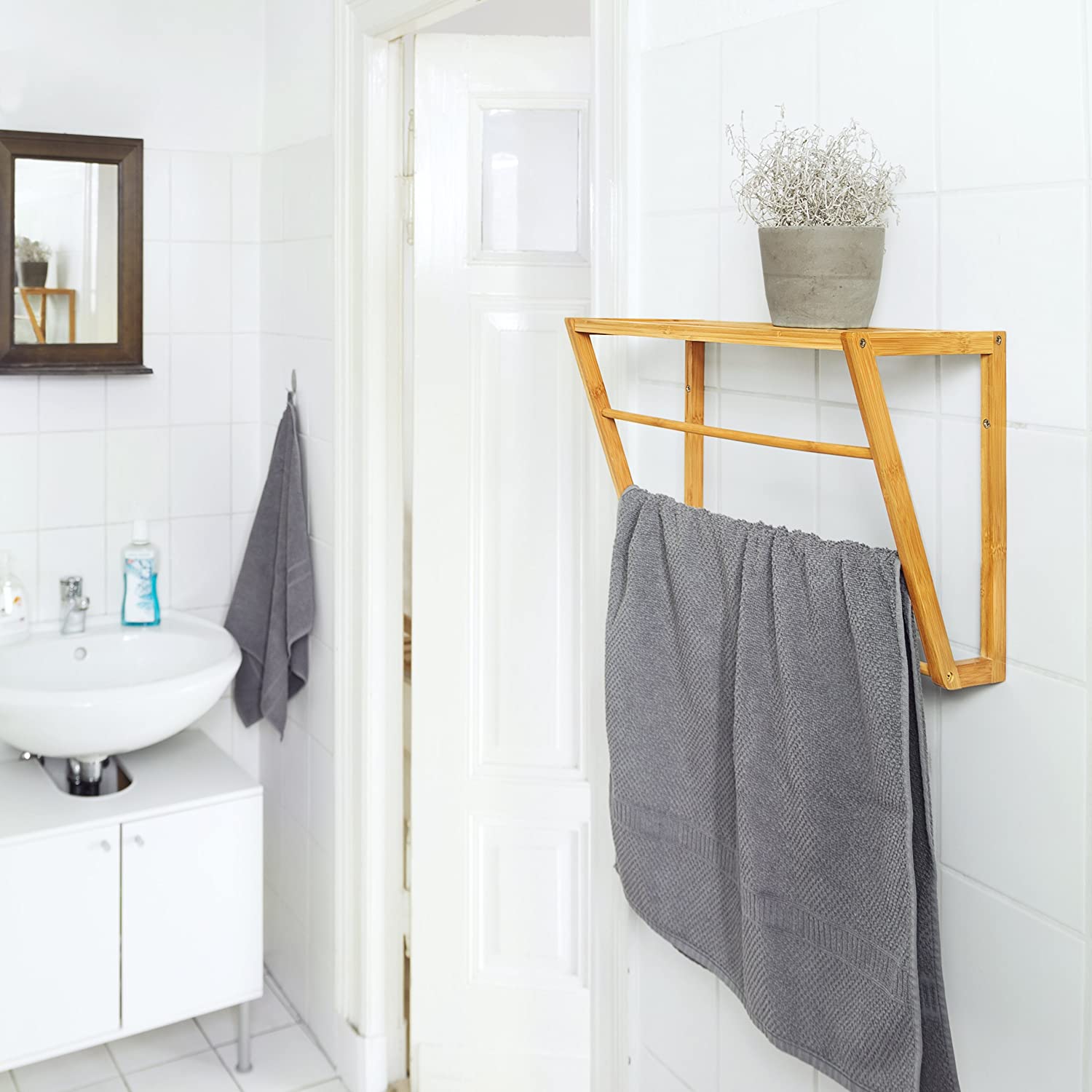 Relaxdays Επιτοίχια Κρεμάστρα για Πετσέτες από Μπαμπού - Natural - 4052025191931