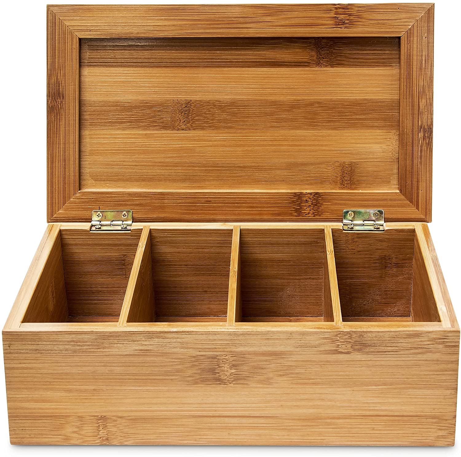 Relaxdays Κουτί Αποθήκευσης για Φακελάκια Τσάι με 4 Διαμερίσματα από Μπαμπού - Natural - 4052025188757