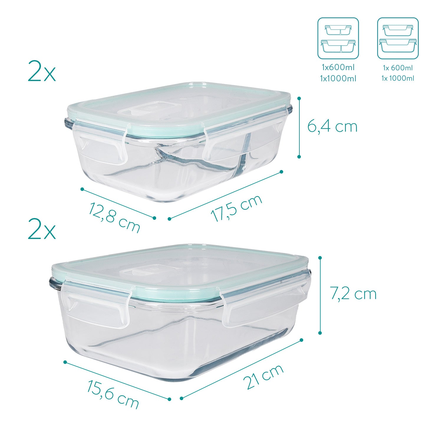 Navaris Γυάλινα Δοχεία Αποθήκευσης - Σετ με 4 Δοχεία - 47684.04.01