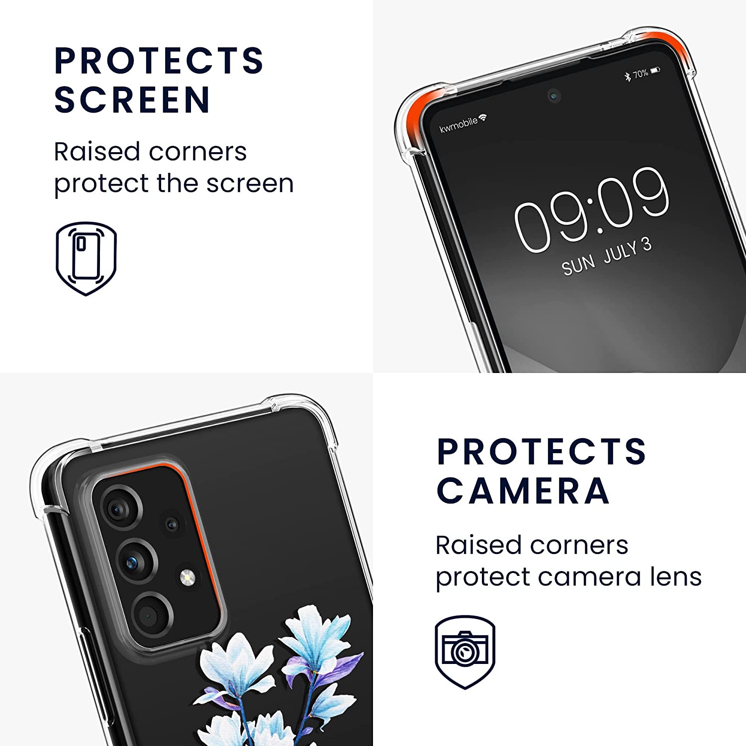 KW Samsung Galaxy A53 5G Θήκη Σιλικόνης TPU με Λουράκι Design Magnolias - Blue / Violet / Διάφανη - 58234.07