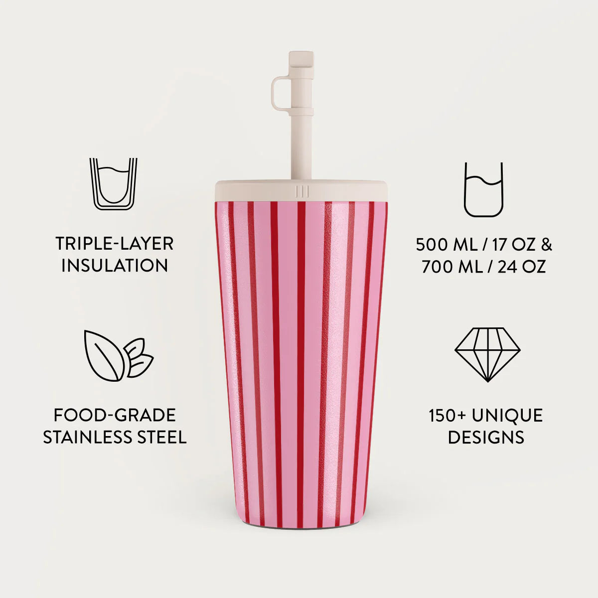 Burga Κούπα θερμός από Ανοξείδωτο Ατσάλι με καλαμάκι - 500ml - Favorite Bikini