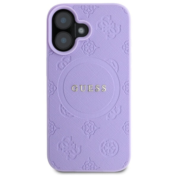 Guess iPhone 16 Plus - Saffiano Peony Classic Logo - MagSafe Σκληρή Θήκη με Πλαίσιο Σιλικόνης και Συνθετικό Δέρμα - Purple - GUHMP16MPSAPSMEU
