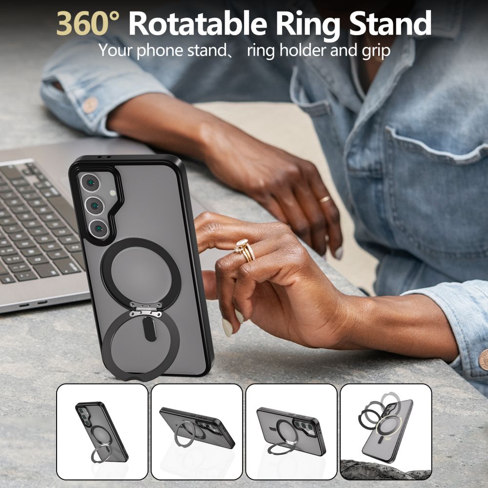 Tech-Protect Samsung Galaxy S24 FE MagRing - Σκληρή MagSafe Θήκη με Περιστρεφόμενο Δαχτυλίδι Συγκράτησης / Stand - Matte Black / Ημιδιάφανη