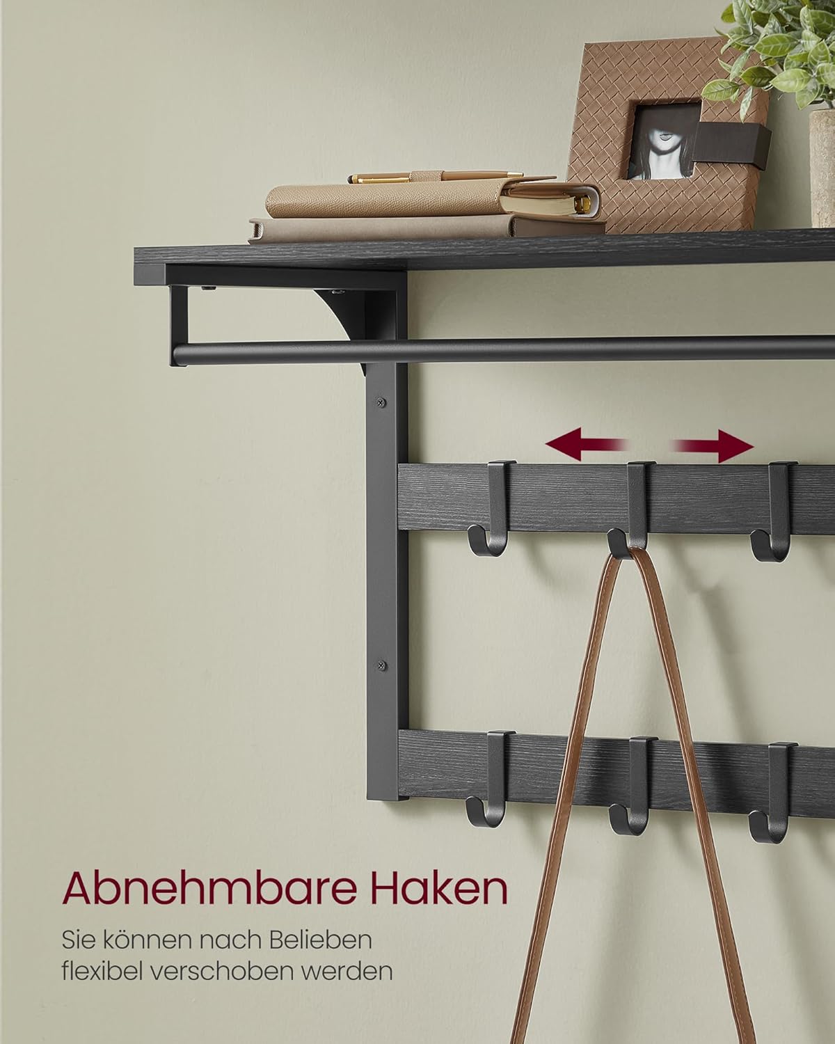 Vasagle Επιτοίχια Κρεμάστρα με 10 Αφαιρούμενους Γάντζους - 30 x 65 x 42 cm - Anthracite Grey / Black - LCR101B04