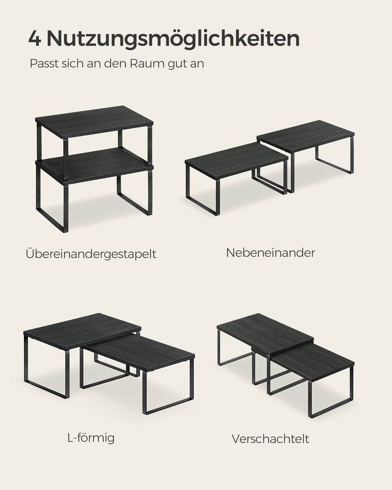 Songmics Σετ με 2 Ξύλινα Ράφια για τον Πάγκο - Ink Black / Ebony Black - KCS02B01