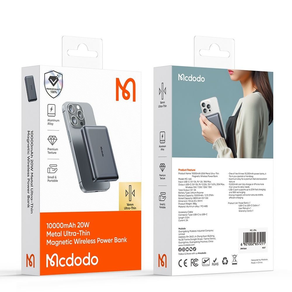 Mcdodo Ασύρματο MagSafe PowerBank 10000mAh 20W με Θύρα Type - C - Meta Series MC - 4651 - Black