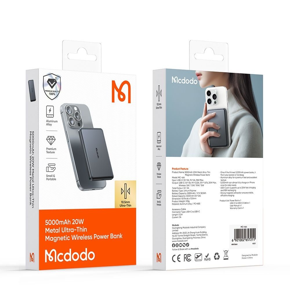 Mcdodo Ασύρματο MagSafe PowerBank 5000mAh 20W με Θύρα Type - C - Meta Series MC - 4641 - Black