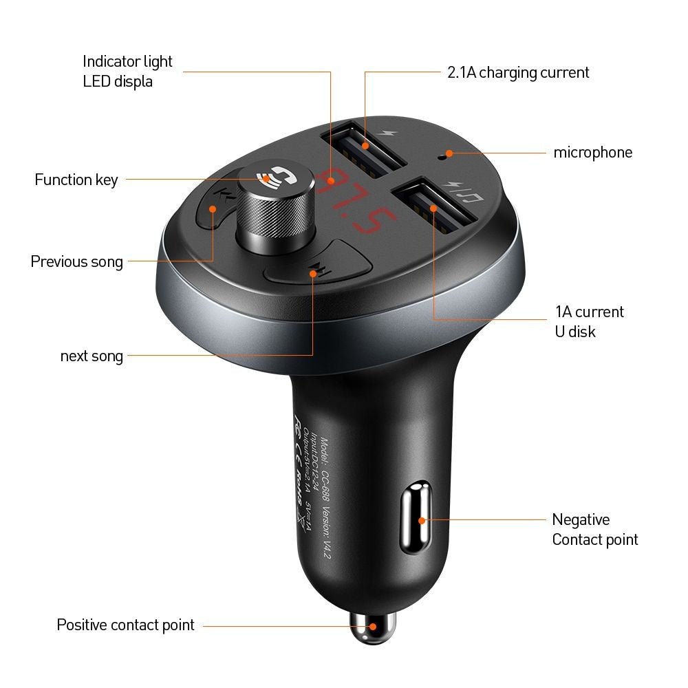 Mcdodo FM Transmitter για Αναπαραγωγή Μουσικής / Κλήσεις / Φόρτιση Κινητών στο Αυτοκίνητο - CC - 6880 - Black