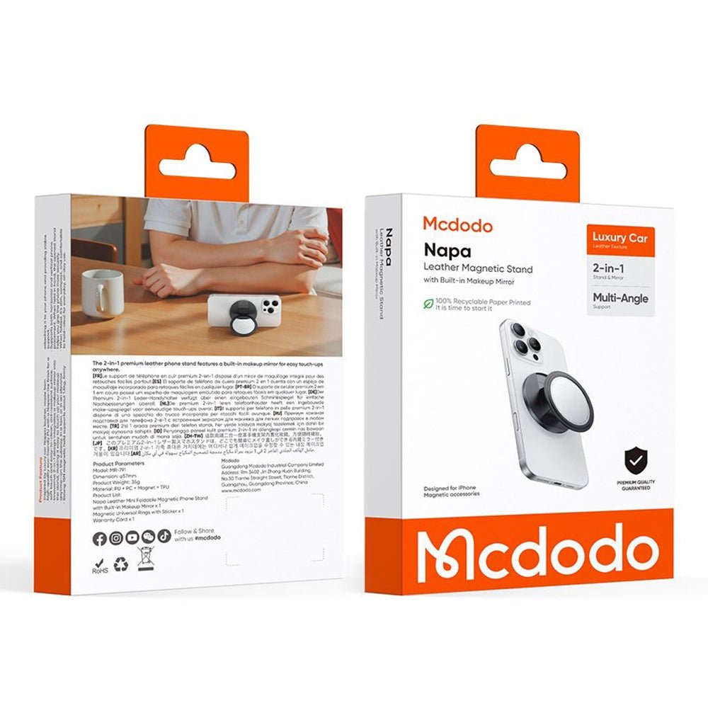 Mcdodo Μαγνητική Αναδιπλούμενη Βάση Στήριξης Κινητού / Δαχτυλίδι Συγκράτησης με Καθρέφτη - MR-7912 - Black