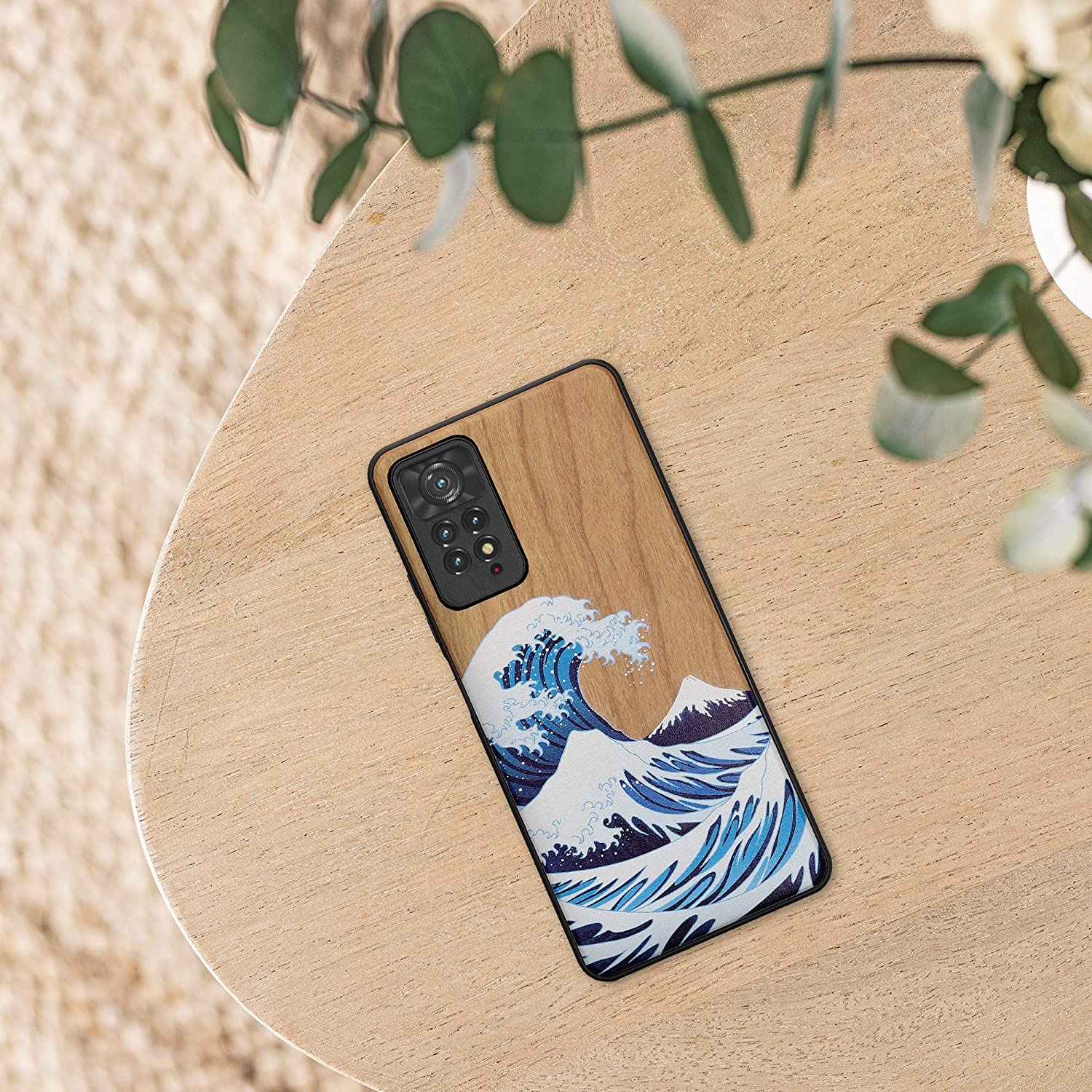 KW Xiaomi Redmi Note 11 Pro / Note 11 Pro 5G Θήκη από Φυσικό Ξύλο - Design Japanese Wave - Blue / White / Brown - 57381.04