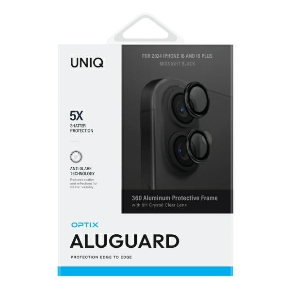 Uniq iPhone 16 / 16 Plus Optix Aluminum Camera Lens Protector Αντιχαρακτικό Γυαλί για την Κάμερα - Midnight Black