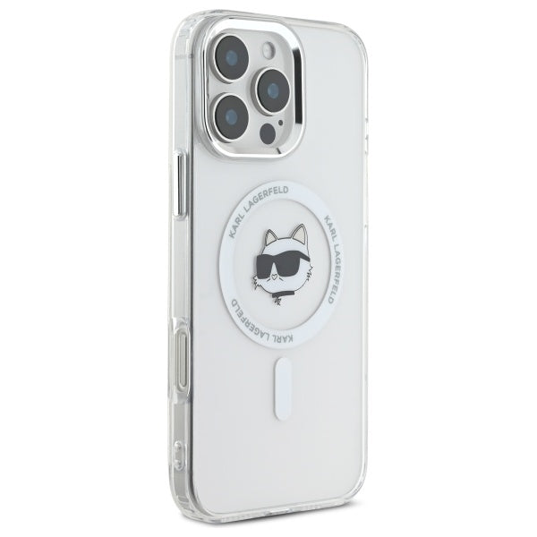 Karl Lagerfeld iPhone 16 Pro Max - IML Metal Choupette Head - MagSafe Σκληρή Θήκη με Πλαίσιο Σιλικόνης - White - KLHMP16SHLSCHH