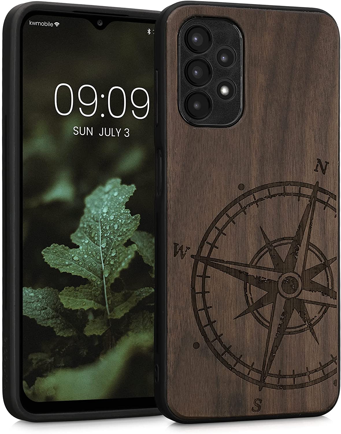 KW Samsung Galaxy A13 4G Θήκη από Φυσικό Ξύλο - Design Navigational Compass - Dark Brown - 58315.02