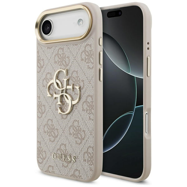 Guess iPhone Air - 4G Big 4G Classic Logo - Σκληρή Θήκη με Πλαίσιο Σιλικόνης και Επένδυση από Οικολογικό Δέρμα - Pink / Gold - GUHCP17M4GMGCPI