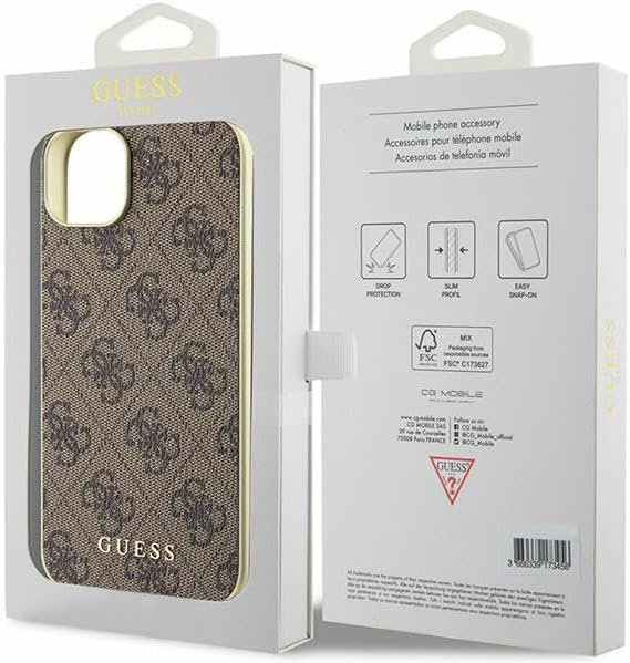 Guess iPhone 15 - 4G Charms Collection Θήκη με Επένδυση Συνθετικού Δέρματος - Brown - GUHCP15SGF4GBR
