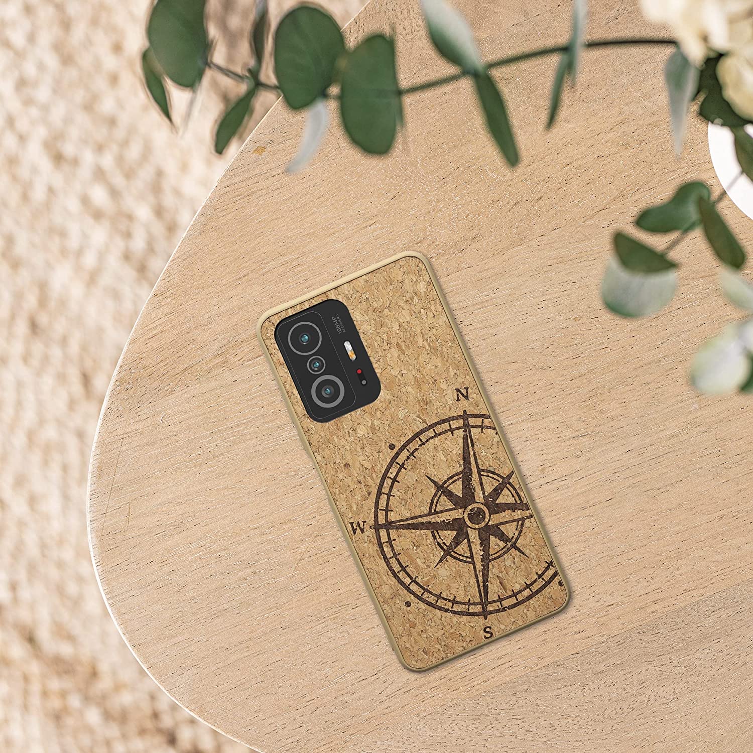 KW Xiaomi 11T / 11T Pro Σκληρή Θήκη από Φελλό με Πλαίσιο Σιλικόνης - Design Navigational Compass - Dark Brown / Light Brown - 57926.02