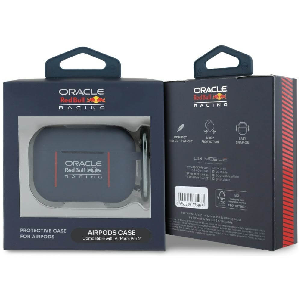 Red Bull AirPods Pro 2 Θήκη από Σκληρό Πλαστικό και Σιλικόνη - Silicone Logo and Lines - Navy Blue