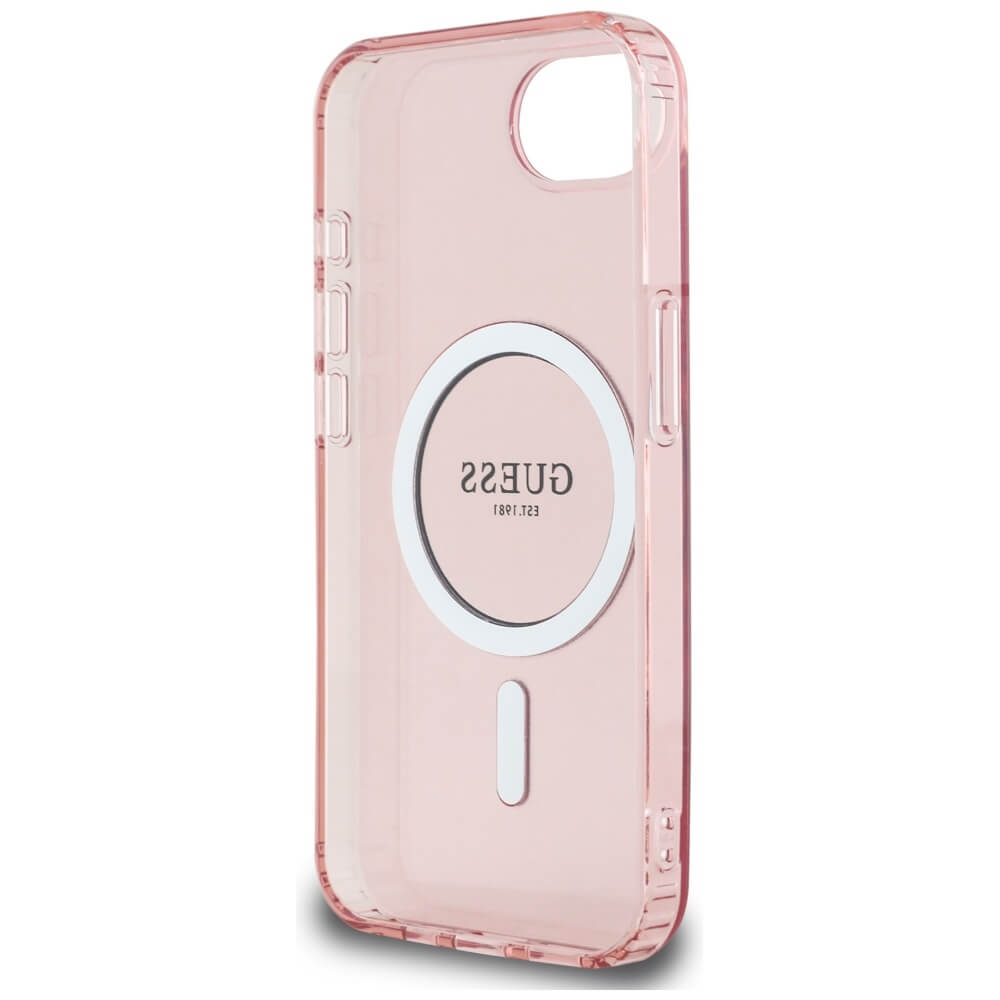 Guess iPhone 16e - IML Glitter Circle MagSafe - Σκληρή Θήκη με Πλαίσιο Σιλικόνης - Pink - GUHMPSE4HFGEREP