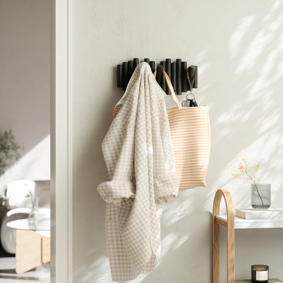 Umbra Picket Ξύλινη Επιτοίχια Κρεμάστρα με 5 Αναδιπλούμενους Γάντζους - Black