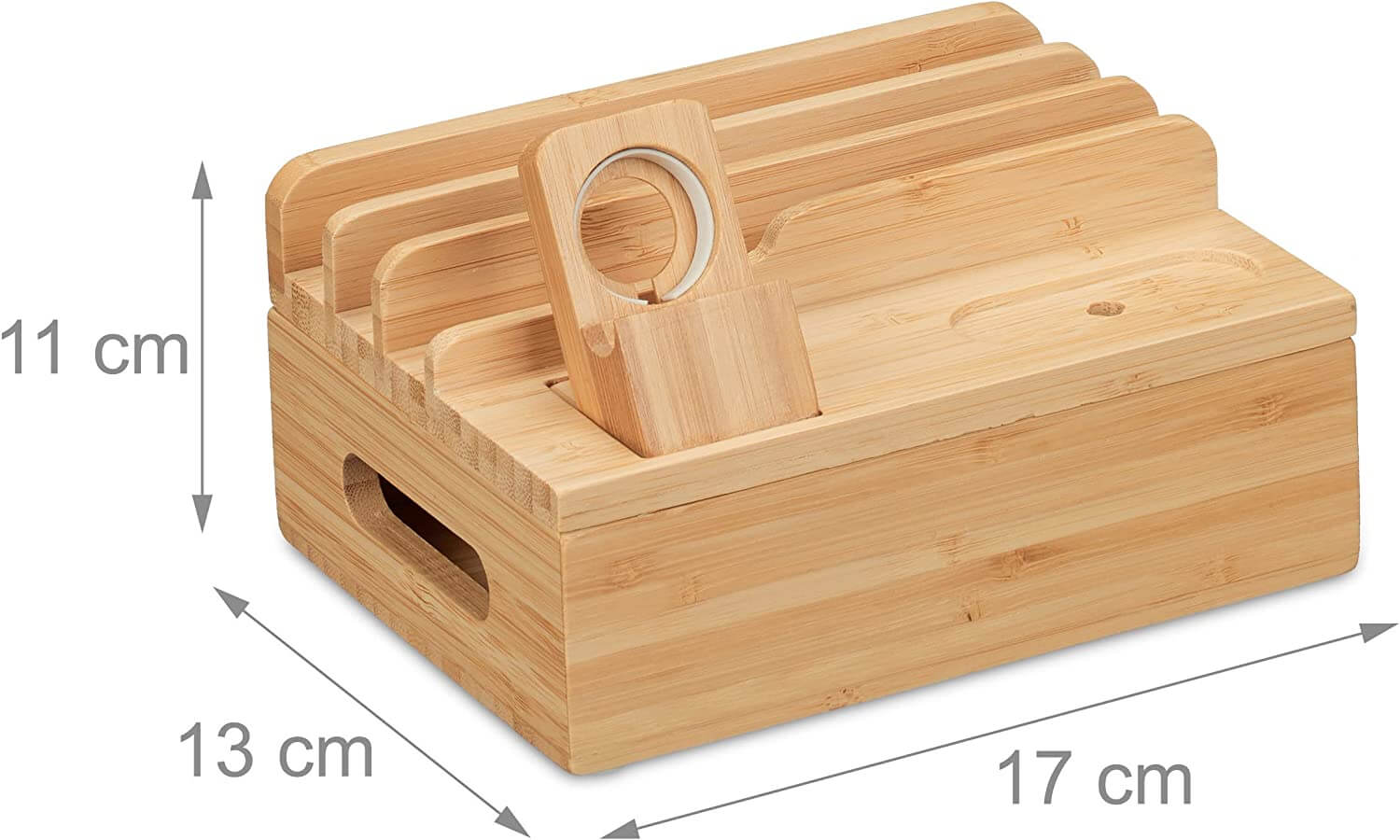 Relaxdays Σταθμός Οργάνωσης και Φόρτισης από Μπαμπού για Smartphone, Apple Watch και Ear Pods - Natural - 4052025447342