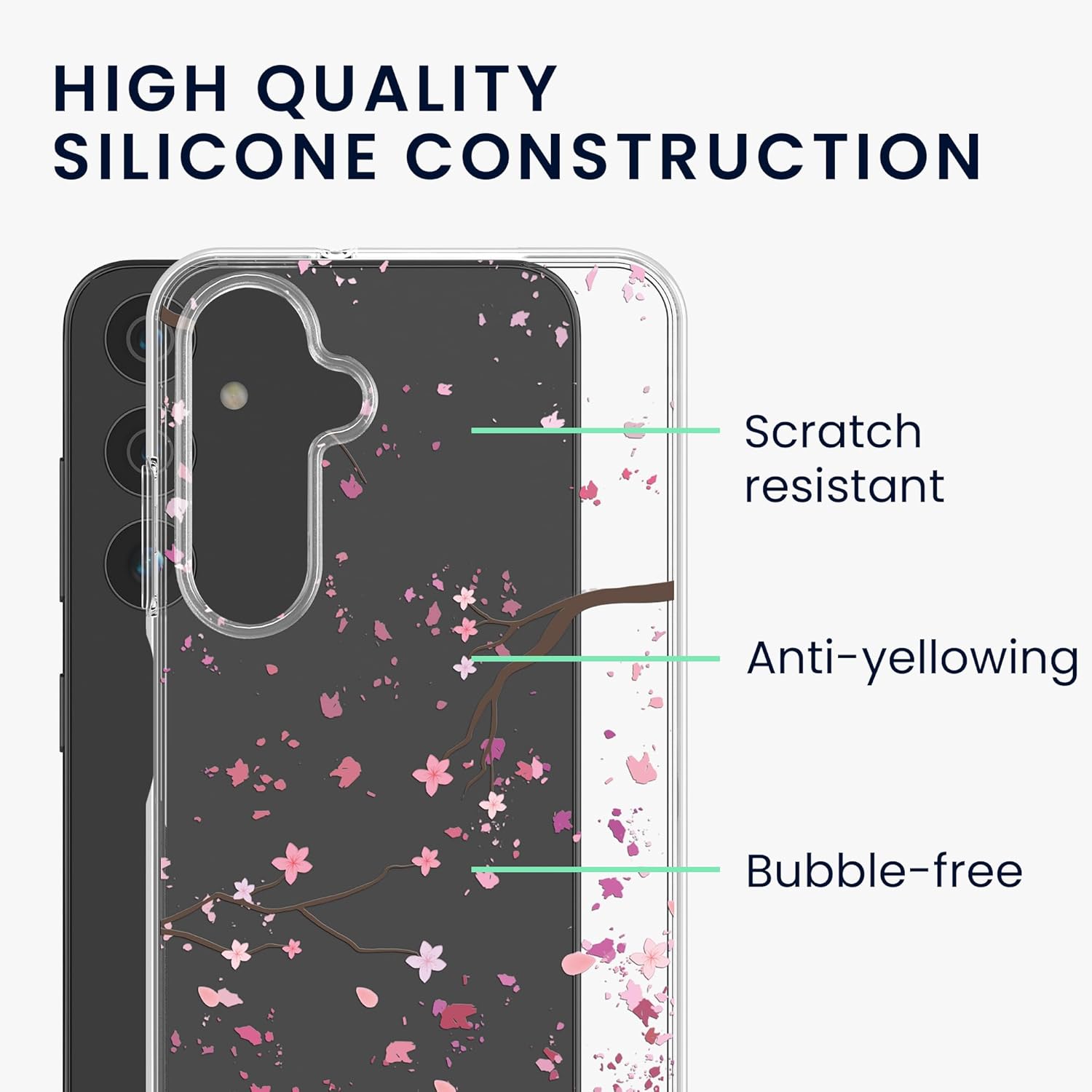 KW Samsung Galaxy A15 4G / A15 5G Λεπτή Θήκη Σιλικόνης TPU - Design Cherry Blossom Petals - Pink / Dark Brown / Διάφανη