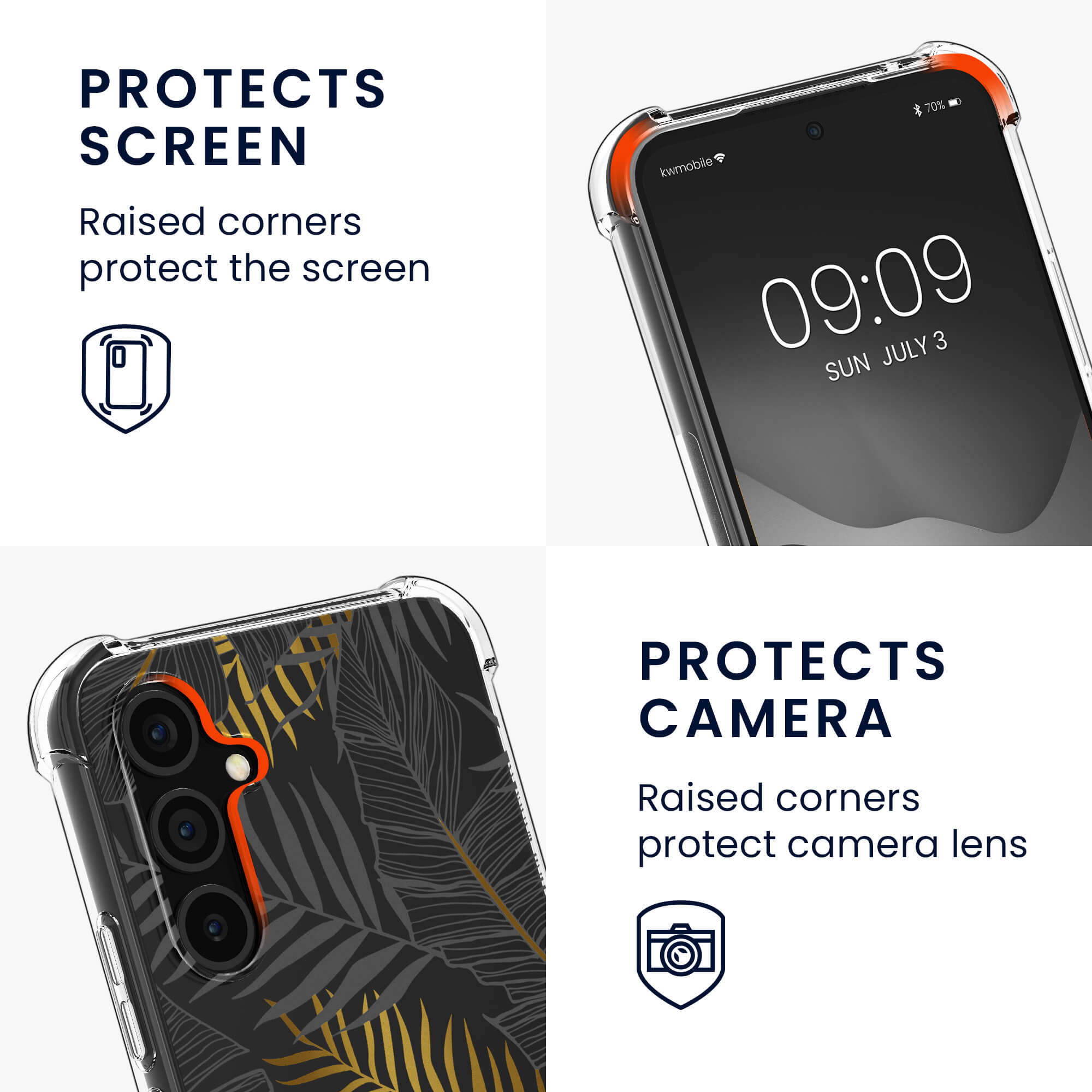 KW Samsung Galaxy A54 5G Θήκη Σιλικόνης TPU με Λουράκι Design Palm Leaves - Διάφανη / Yellow / Grey - 61334.03