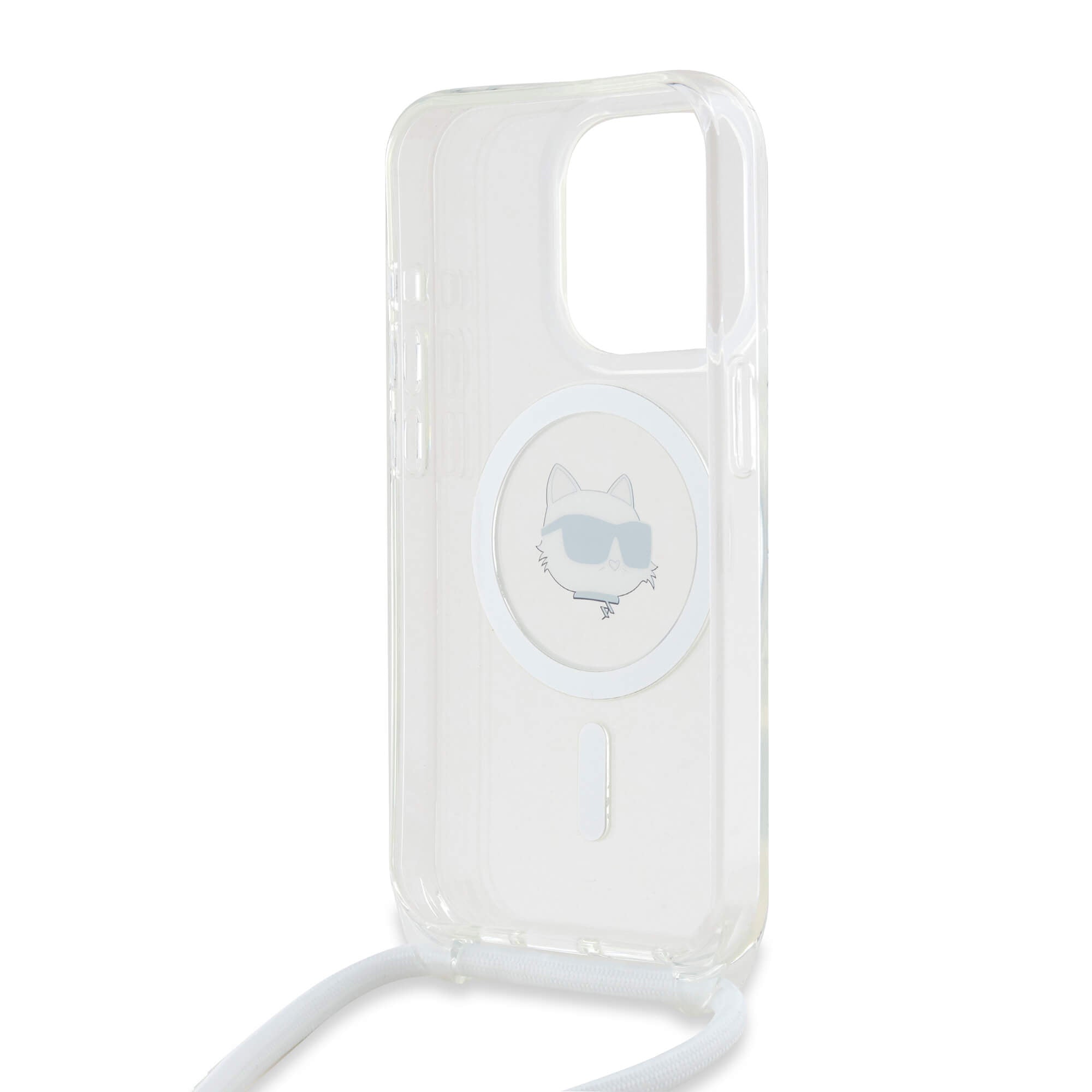 Karl Lagerfeld iPhone 15 Pro - IML Choupette Head and Cord - MagSafe Σκληρή Θήκη με Πλαίσιο Σιλικόνης και Λουράκι - Διάφανη - KLHMP15LHCCHNT