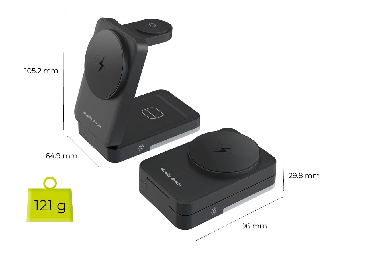 Mobile Origin - 3in1 Αναδιπλούμενος Ασύρματος MagSafe Φορτιστής - PW28 - Black