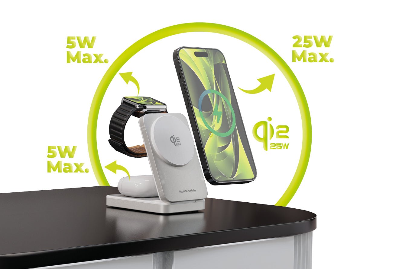 Mobile Origin - 3in1 Αναδιπλούμενος Ασύρματος MagSafe Qi2 Φορτιστής 25W - PW35 - Silver